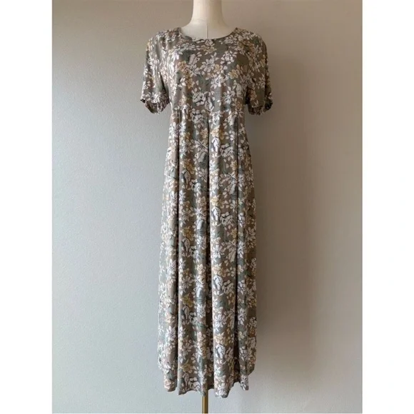 Oh! Mamma 90s green & beige floral maxi dress - Picture 2 of 7